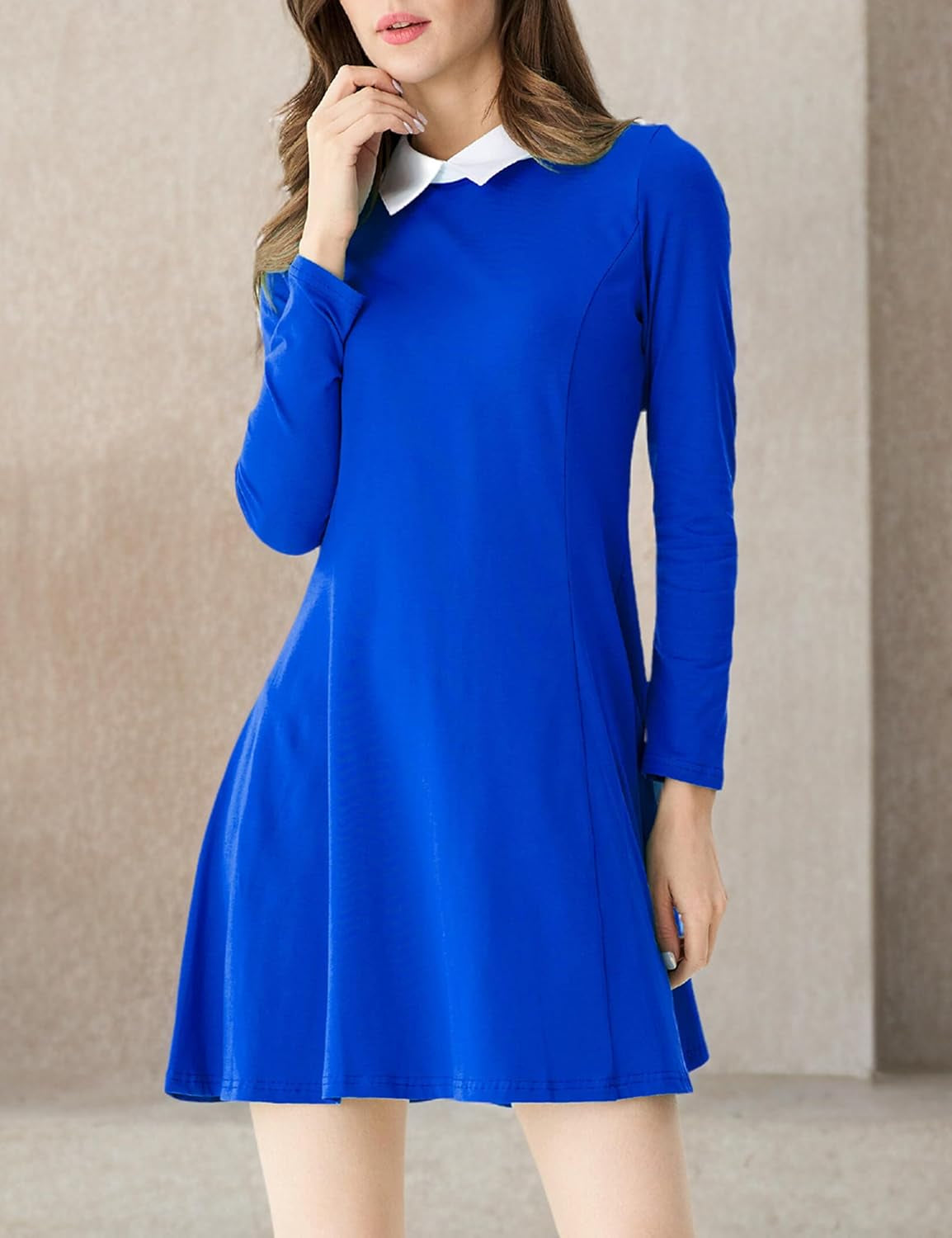 Women'S Long Sleeve Fall Dresses 2024 Casual Peter Pan Collar a Line Fit and Flare Skater Goth Dress