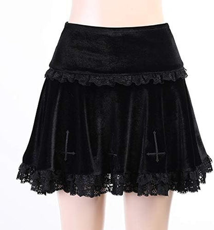 Womens Gothic Mini Skirts Punk Grunge Velvet Skirts High Waist Emo Skirt Mall Goth Alt Harajuku Skirt