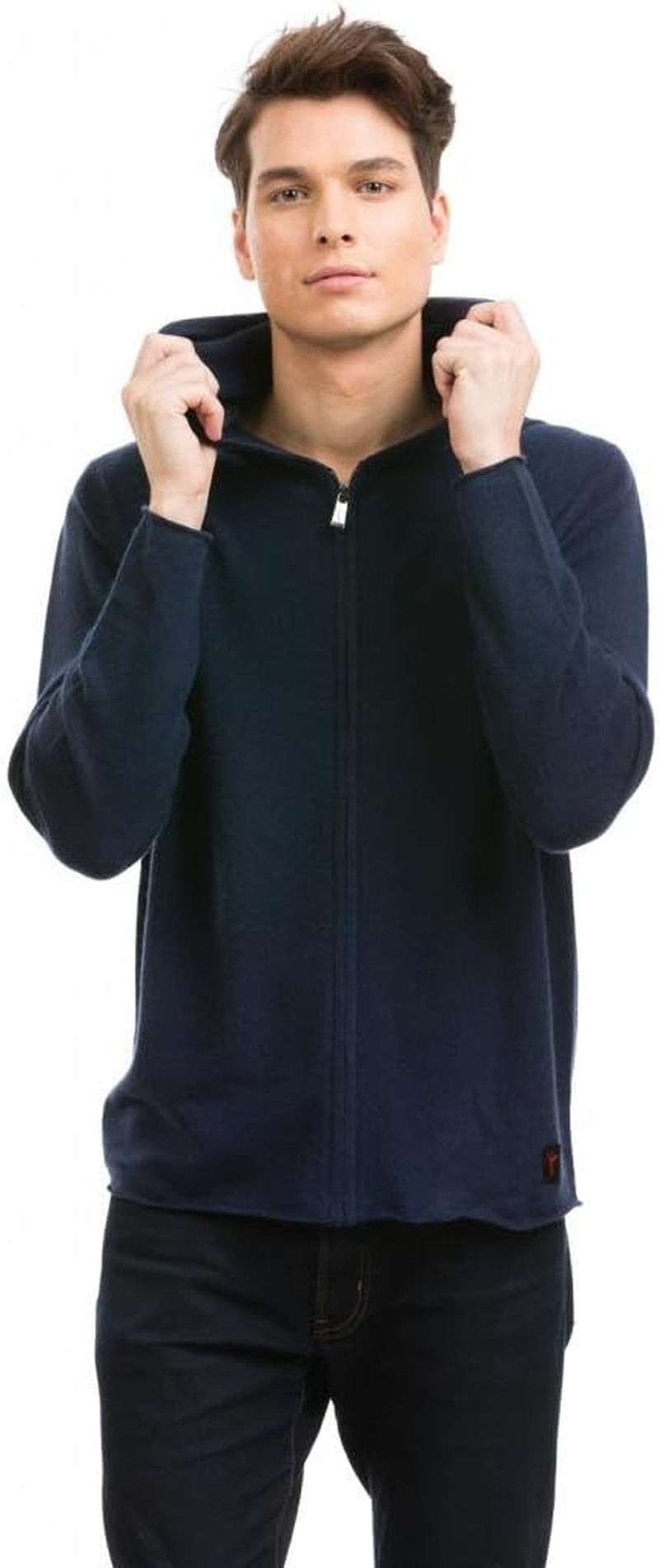 Men'S Hoodie - Pure Cashmere Full-Zip Sweatshirt No Pockets Long Sleeves Hand-Knitted