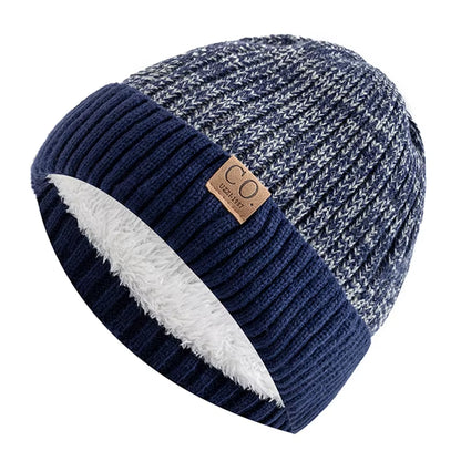 New Unisex Two-Tone Winter Hats Add Fur Lined Men and Women Fashion Warm Beanie Cap Casual Winter Knitted Hats