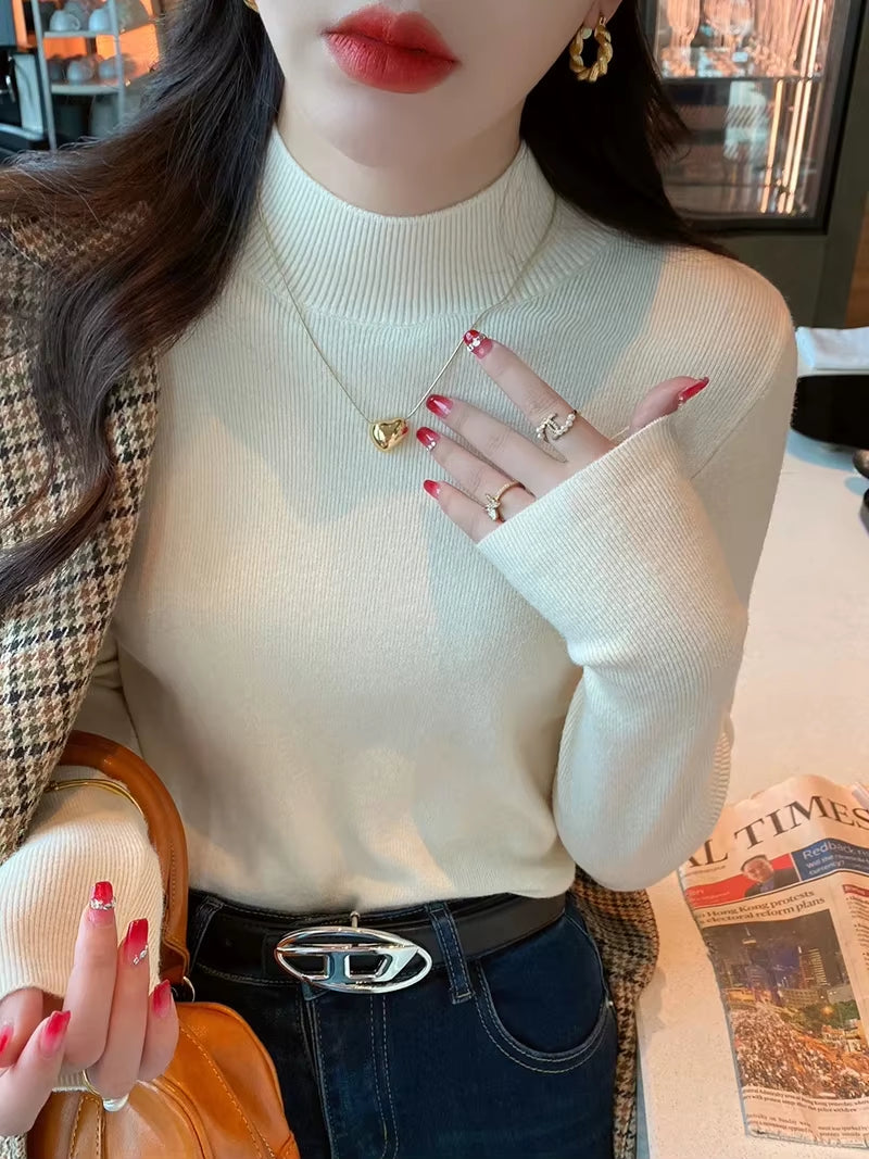 Turtleneck Sweater Women Fashion New Stretch Tops Women Knitted Pullovers Long Sleeve Bottoming Knitted Sweater