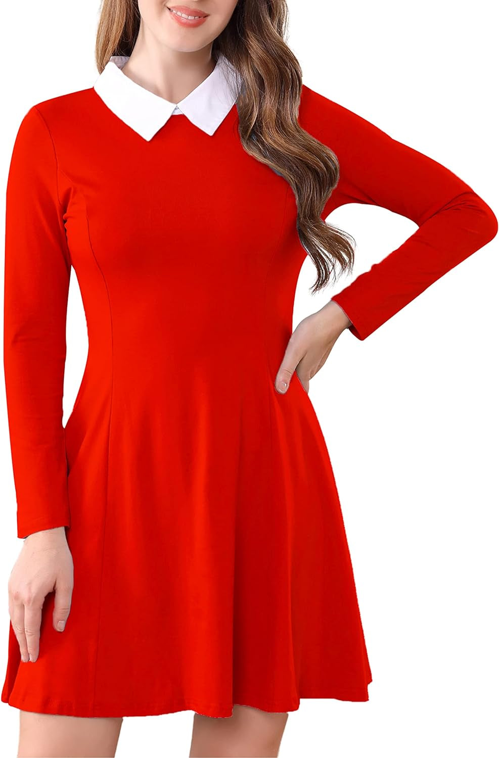 Women'S Long Sleeve Fall Dresses 2024 Casual Peter Pan Collar a Line Fit and Flare Skater Goth Dress