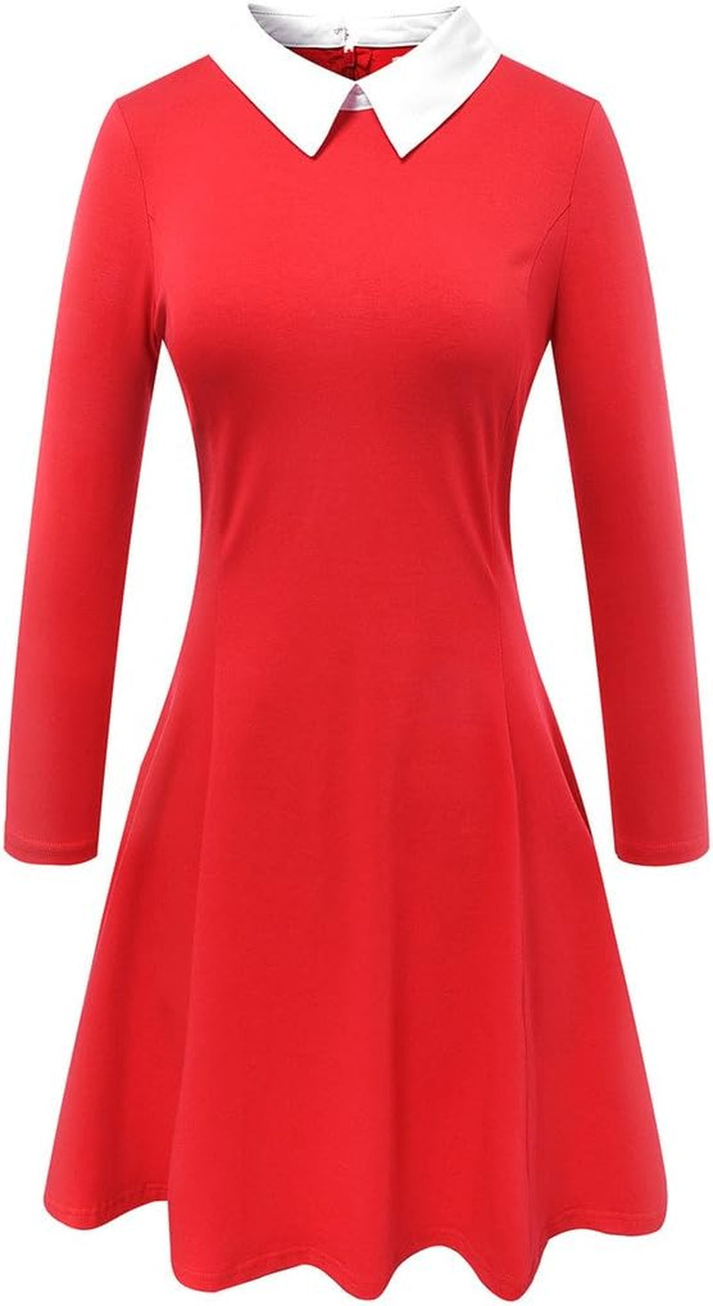 Women'S Long Sleeve Fall Dresses 2024 Casual Peter Pan Collar a Line Fit and Flare Skater Goth Dress