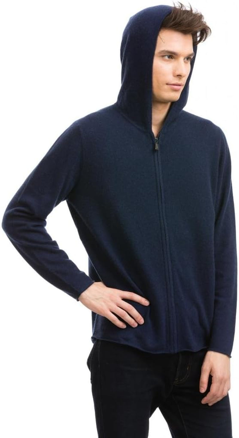 Men'S Hoodie - Pure Cashmere Full-Zip Sweatshirt No Pockets Long Sleeves Hand-Knitted