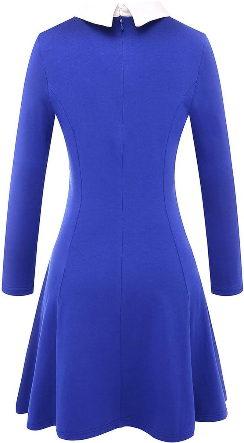 Women'S Long Sleeve Fall Dresses 2024 Casual Peter Pan Collar a Line Fit and Flare Skater Goth Dress