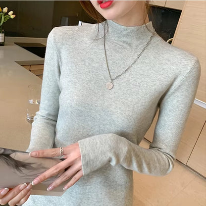 Turtleneck Sweater Women Fashion New Stretch Tops Women Knitted Pullovers Long Sleeve Bottoming Knitted Sweater