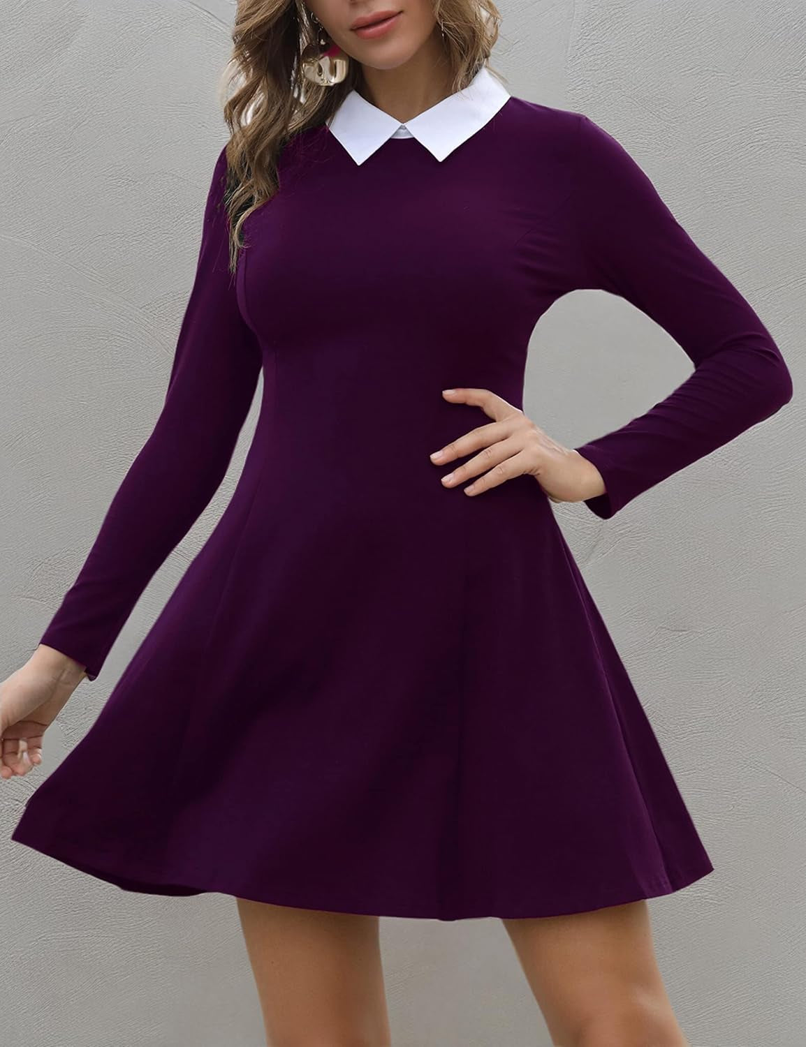 Women'S Long Sleeve Fall Dresses 2024 Casual Peter Pan Collar a Line Fit and Flare Skater Goth Dress