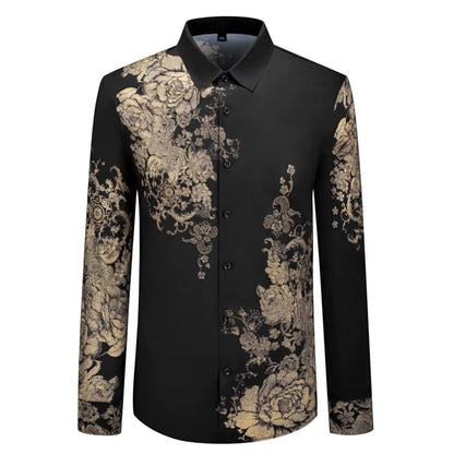 High Quality Rhinestone Flower Shirts Men Luxury Long Sleeved Casual Business Dress Shirt Slim Fit Banquet Party Tuxedo Tops