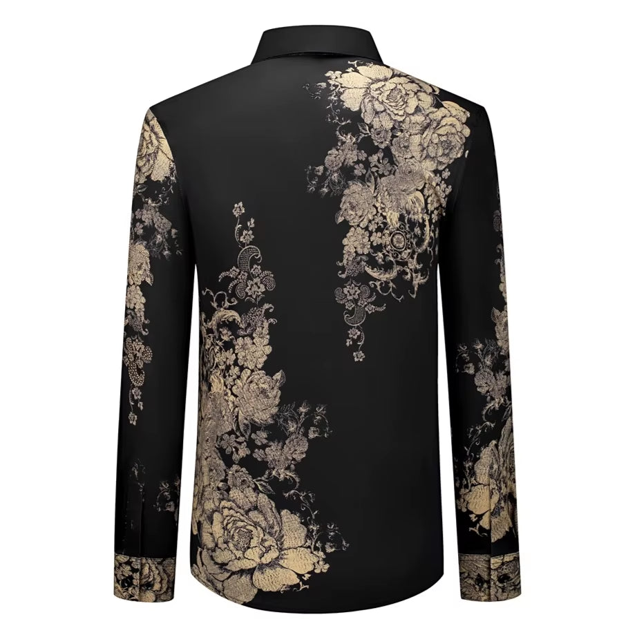 High Quality Rhinestone Flower Shirts Men Luxury Long Sleeved Casual Business Dress Shirt Slim Fit Banquet Party Tuxedo Tops