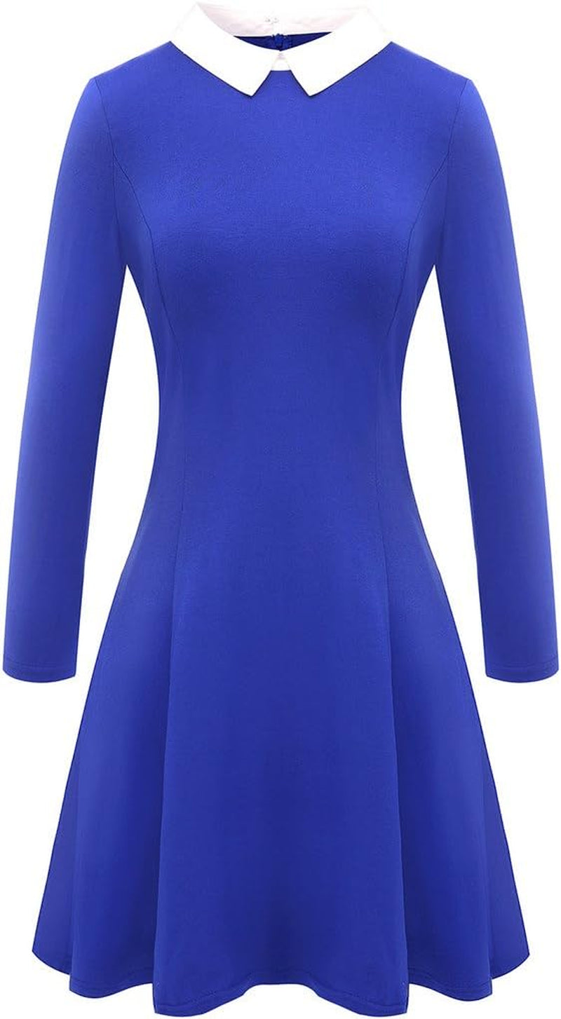 Women'S Long Sleeve Fall Dresses 2024 Casual Peter Pan Collar a Line Fit and Flare Skater Goth Dress