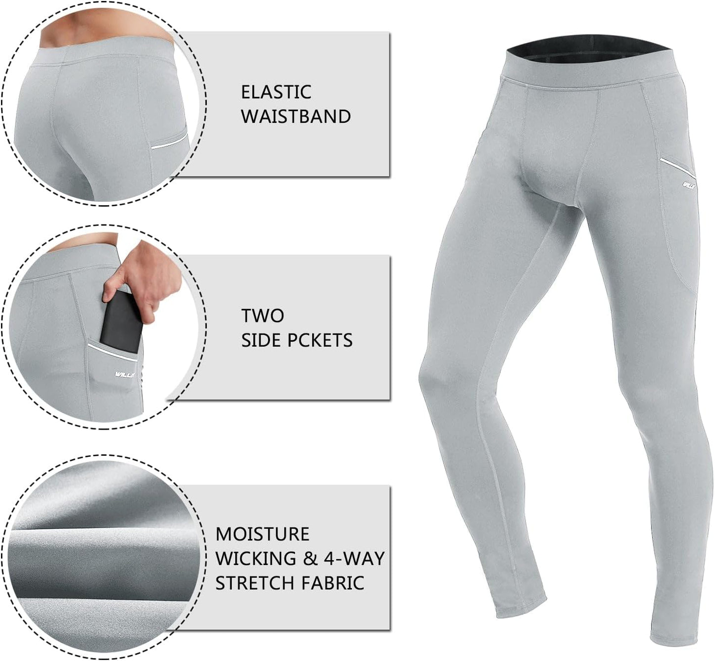 Men'S Active Yoga Leggings Pants Running Dance Tights with Pockets Cycling Workout Pants Quick Dry